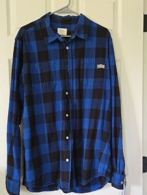 Men's Blue & Black Plaid Casual Button-Down Shirt